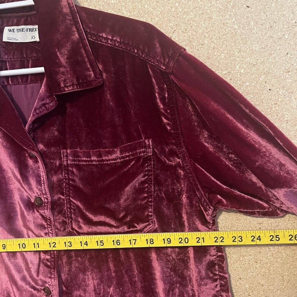 Free People We The Free Rhododendron Off Duty Velvet Shirt XS Oversized Burgundy - Picture 7 of 14